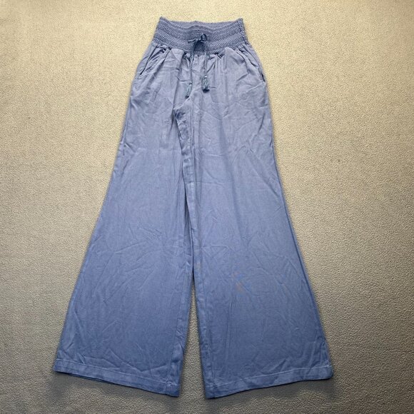 Rewash  Womens Wide Leg Blue Pants,Elastic Waist,Pockets,Size M,Rayon/Linen - Picture 1 of 11